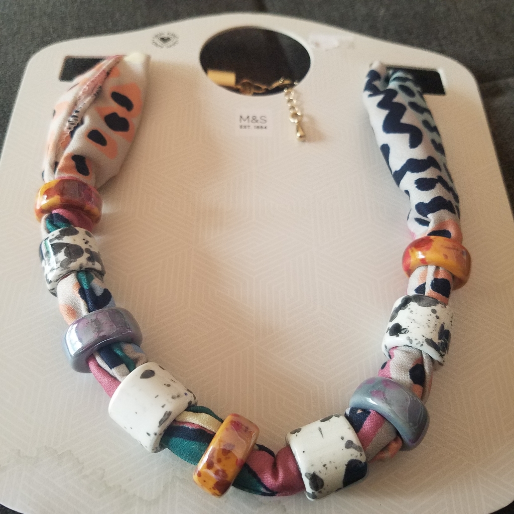 Mark's & Spencer Animal Print Scarf & Ceramic Bead Multicolor Necklace Nwt